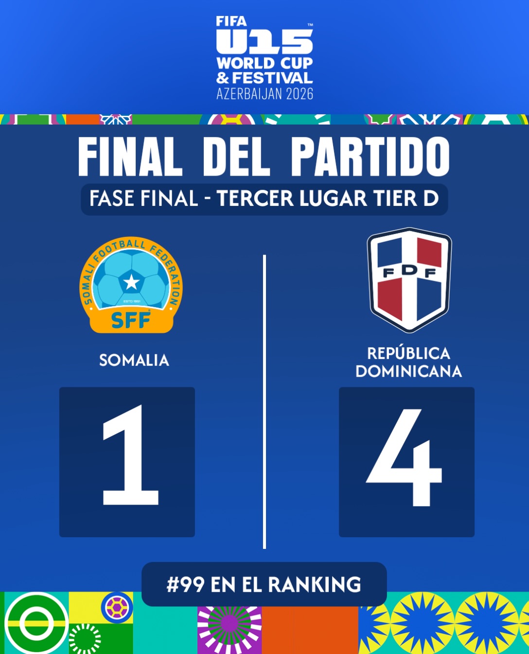 RD golea a Somalia y termina 99 del mundo